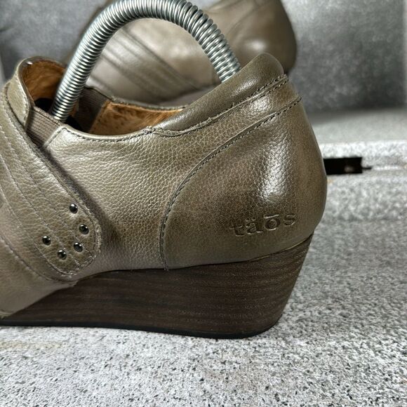 Taos Genuine Leather Splurge Pump Wedge Shoes Gray Leather Hook Loop Studded 9 - Picture 2 of 9